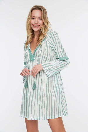 Trendyol Green Striped Tassel Detailed Cotton Beach Dress