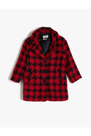 Koton Red Plaid Girl's Coat