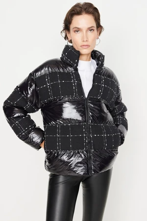 Trendyol Black Tweed Detailed Glossy Oversize Puffy Coat