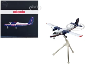 De Havilland DHC-6-300 Commercial Aircraft with Flaps Down "Winair" White and Blue with Red Stripes "Gemini 200" Series 1/200 Diecast Model Airplane