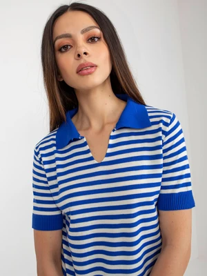 Dark blue and white striped knitted blouse