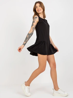 Basic black flared mini dress with ruffle