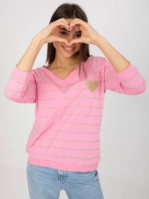 Pink and beige striped cotton blouse from BASIC FEEL GOOD