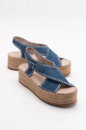 LuviShoes Bellezza Denim Blue Suede Genuine Leather Women's Sandals