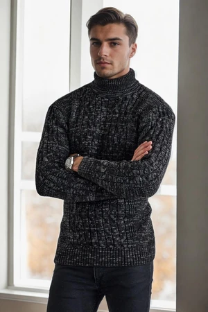 53285 Dewberry Slim-Fit Fisherman Corded Thick Mens Sweater-BLACK-GREY