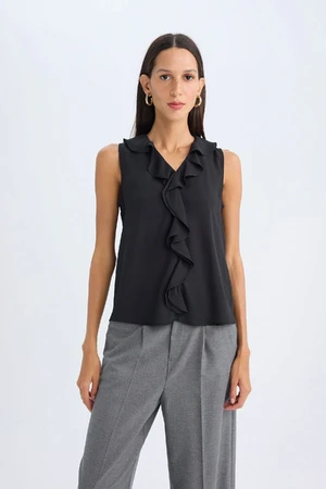 DEFACTO Regular Fit V Neck Chiffon Sleeveless Blouse