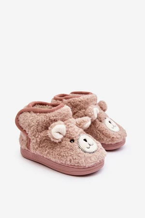 Children's insulated slippers with teddy bear, pink Eberra