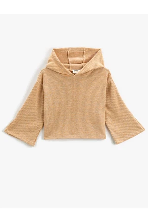 Koton Basic Crop Hooded Sweatshirt Soft Textured Ribbed Wide Sleeves