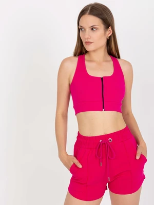 Fuchsia ribbed basic crop top with RUE PARIS fastening