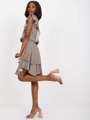 Beige mini dress with ruffles and print RUE PARIS