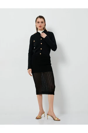 Koton Ribbed Transparent Detailed Viscose Blended Midi Knitwear Skirt