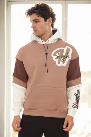 71185 Dewberry Embroidered Oversize Mens Sweatshirt-CAMEL