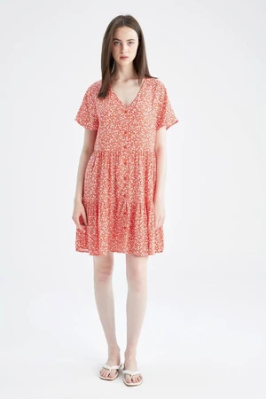 DEFACTO V-Neck Floral Short Sleeve Midi Dress