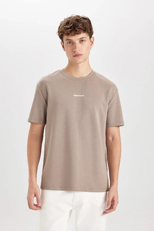 DEFACTO Beige Regular Fit Regular Cut Crew Neck Printed Heavy Fabric Short Sleeve T-Shirt