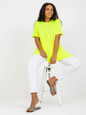 Fluo yellow viscose tunic plus size short sleeve tunic