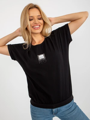 Black casual blouse with short sleeves