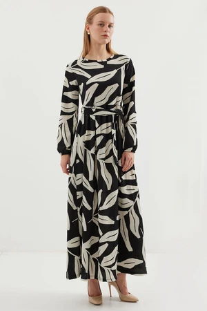 Bigdart 2488 Patterned Long Knitted Dress - Black - White