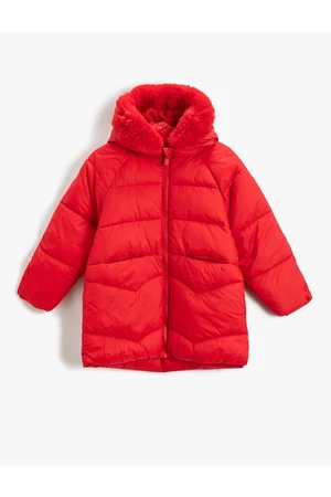 Koton Long Puffer Coat Hooded Faux Für Detailed