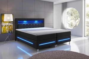 Moderní boxspring Belfast 160x200, černá + LED podsvícení