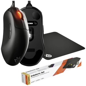 Steelseries Prime+, QcK Large Bundle herná myš káblový optická čierna 6 null 18000 dpi ergonomická, podsvietenie