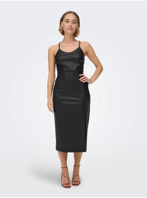 Black Leatherette Dress with Slits ONLY Rina - Women