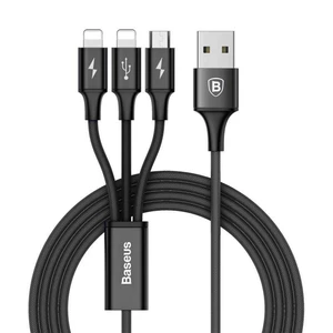 Kábel Baseus Rapid Series USB/Micro USB, 2x Lightning, 1,2m (CAMLL-SU01) čierny Baseus kabel Rapid Series 3-in-1 Micro + Dual Lightning 3A 1.2M Černá
