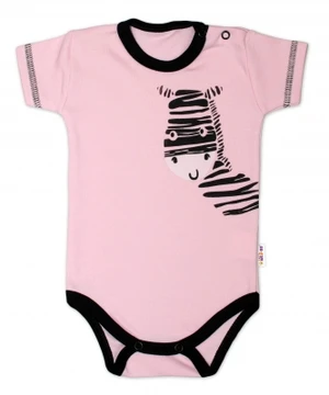 Body krátký rukáv Baby Nellys, Zebra - růžové, vel. 50 (0-1m)