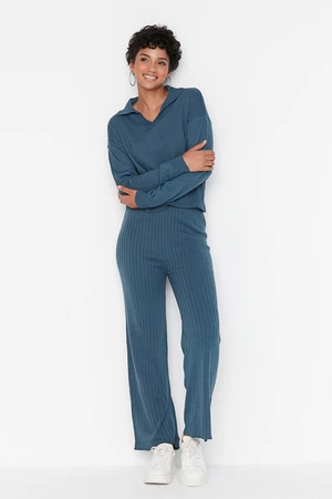 Trendyol Indigo Polo Collar Knitwear Top and Bottom Set