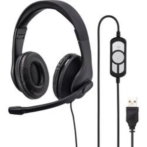 Headset k PC s USB na kabel, stereo Hama na uši černá