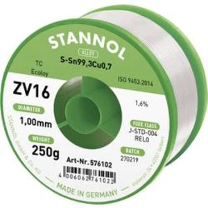 Bezolovnatý pájecí cín Stannol ZV16, bez olova, 250 g, 1 mm