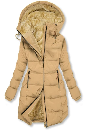 Winterjacke mit warmem Teddyfell sandgelb