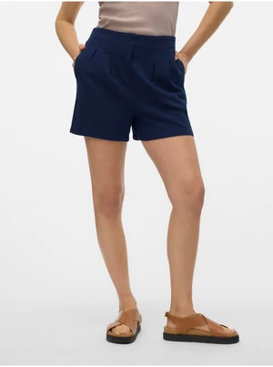 Navy blue women's shorts with linen blend Vero Moda Jesmilo