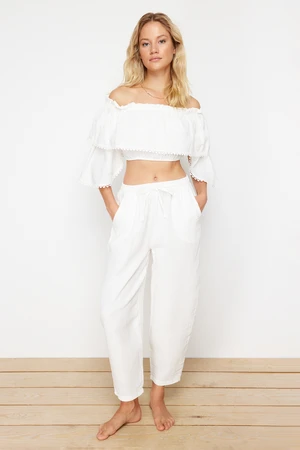 Trendyol White Crop Woven Flounce Blouse