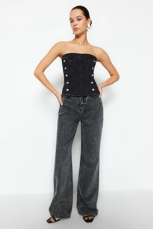 Trendyol Black Button Detailed Strapless Denim Bustier