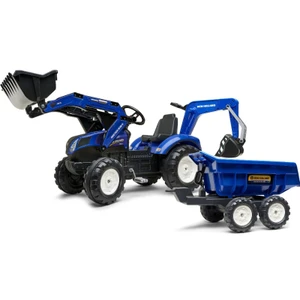 FALK Šlapací traktor 3090W New Holland T8 s nakladačem, rypadlem a maxi přívěsem