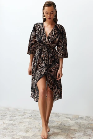 Trendyol Ethnic Patterned Midi Woven Flounce Beach Dress