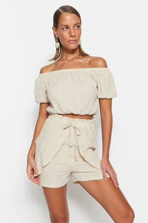 Trendyol Ecru Woven Blouse Short Set