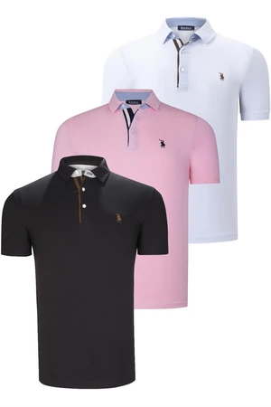 TRIPLE SET T8582 DEWBERRY MENS T-SHIRT-BLACK-WHITE-PINK