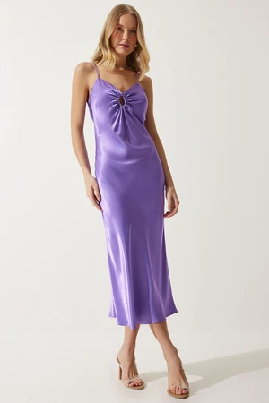 Happiness İstanbul Women's Purple Window Detailed Satin Dress