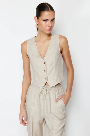 Trendyol Beige Regular Cotton Crop Linen Woven Vest