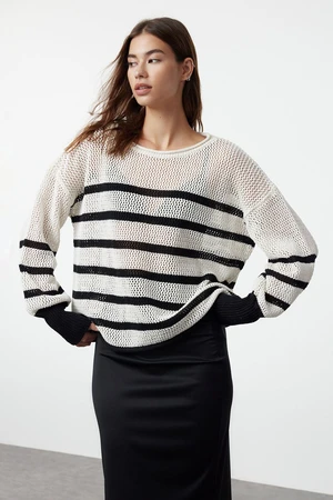 Trendyol Ecru Striped Knitwear Sweater