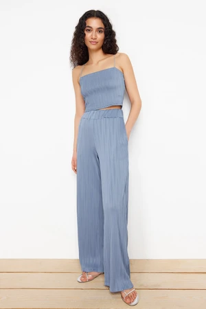 Trendyol Indigo Textured Fabric Premium Wide Leg Knitted Trousers