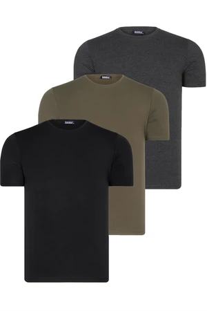 TRIPLE SET T8569 DEWBERRY BIKE COLLAR MENS T-SHIRT-BLACK-ANTHRACITE-KHAKI