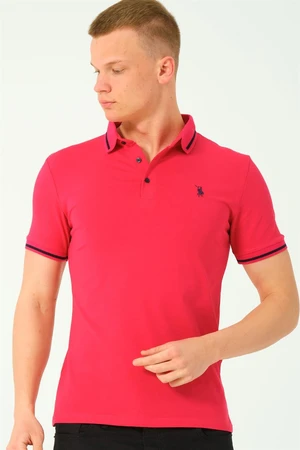 T8586 DEWBERRY MEN'S POLO NECK T-SHIRT-FUCHSIA-2