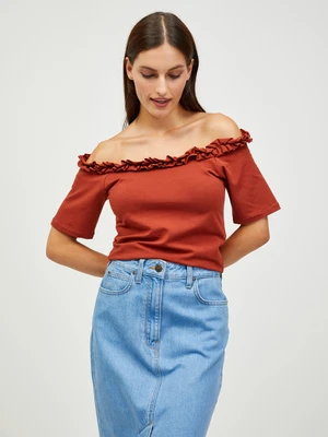 Pieces Leah Crop top Hnědá