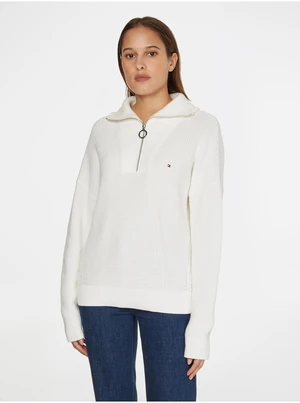 White Women's Sweater with Collar Tommy Hilfiger - Women