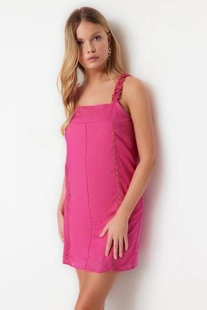 Trendyol Pink Straight-Cut Mini Dress with Woven Lining and Lace Detail