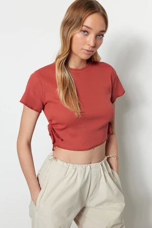 Trendyol Tile Pleated Corduroy Knitted Blouse