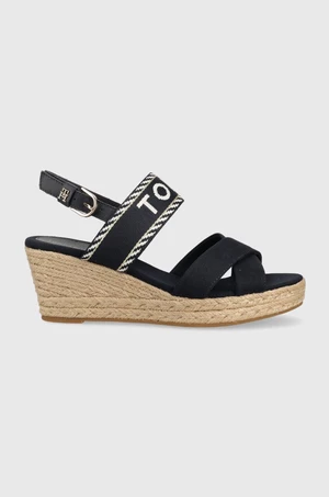 Sandále Tommy Hilfiger SEASONAL WEBBING MID WEDGE dámske, tmavomodrá farba, na kline, FW0FW07091