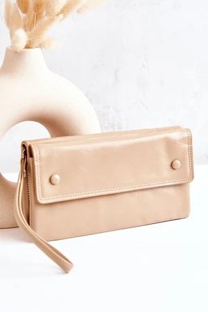 Large leather zippered wallet beige Loreaine